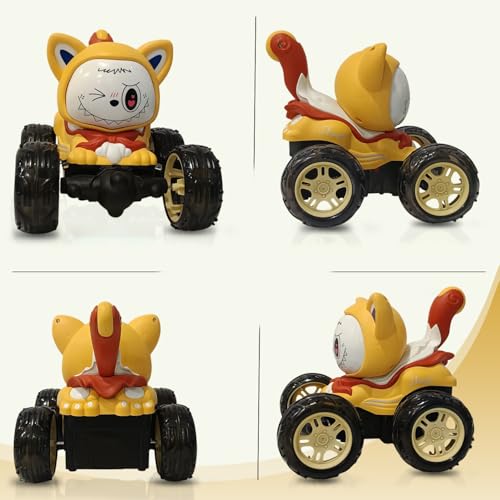 Image of NHR 360 Rotating Stunt RC Car for Kids and Children, Remote Control Rechargeable Car with Lights, Music, 180 Flips, 360 Spins, Durable Indoor & Outdoor Toy for Ages 3+ (Yellow)