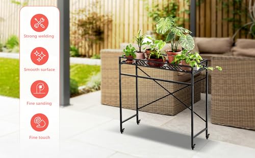 Zhongma 1 Tier Window Height Sturdy Metal Plant Stand with Wheels, 40.5x16x40.4 in High, Heavy Duty Succulent Shelf for Home Indoor and Outdoor, 220 LBS Capacity & Heavy Duty Construction by Zhongma - Used condition - Image 9