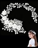 TBCDS 1 Stück Prinzessin Weiße Blume Kommunion Haarschmuck, Perlen Haarkleid, Haarschmuck Kommunion Mädchen, Kopfschmuck, Für Damen Und Kommunionkleid Mädchen