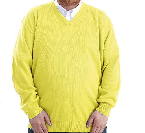 Image of Brooklyn Clothing Mens Big Size V Neck Jumpers Soft Feel Acrylic Classic Fit King Size Sweater Long Sleeve (Lemon, 5XL)