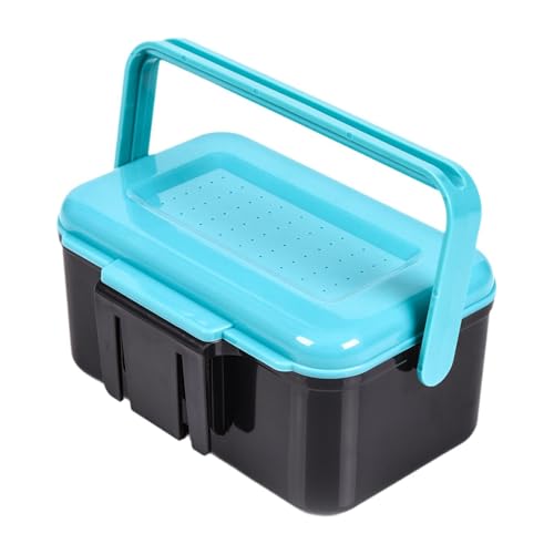 Caja de aparejos de pesca de 2 bandejas con división extraíble, caja de almacenamiento de señuelos transpirable con asa, caja de gusanos roja portátil (13 x 9 x 6,5 cm)