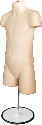 Miniatura 10 de DisplayTown Torso de maniquí infantil negro, forma de vestido con espalda hueca, con soporte de metal para encimera o colgar, fácil de montar,