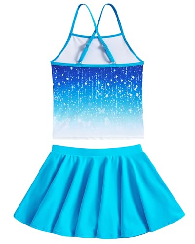 Image of Girls Tankini Swimsuit Mermaid Bathing Suits Criss-Cross Strap Adjustable Summer Beach Two Piece Swimwear Size 4-12