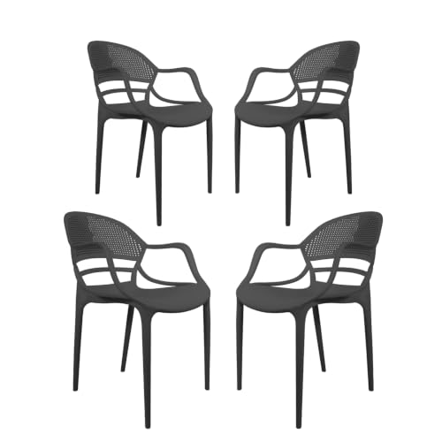 Image of DIYA Sunset Designer Plastic Chair for Home, Balcony & Garden | Heavy-Duty Arm Chair for Indoor & Outdoor Seating | Strong PP Body, 1-Year Warranty - Pack of 4 (Black)