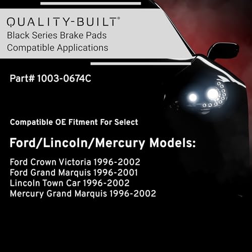 Image of QUALITY-BUILT Rear Ceramic Brake Pads, Black Series 1003-0674C, Compatible with 1996-2002 Ford /Lincoln /Mercury (Crown Victoria,Grand Marquis,Town Car)