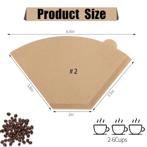 Image of Coffee Filters #2, 400Pcs Unbleached 2 Cone Filters Paper | Natural Wood Pulp, Disposable, Tear Resistant Coffee Filter for Pour Over and Drip Coffee Maker
