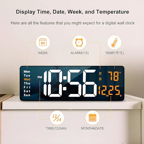 Image of Auromin Digital Alarm Clock with Auto Sensor, Time, Date, Temperature Display & Silent Operations | Loud Alarm for Heavy Sleepers | Desk Table Clock for Students, Bedroom, Office