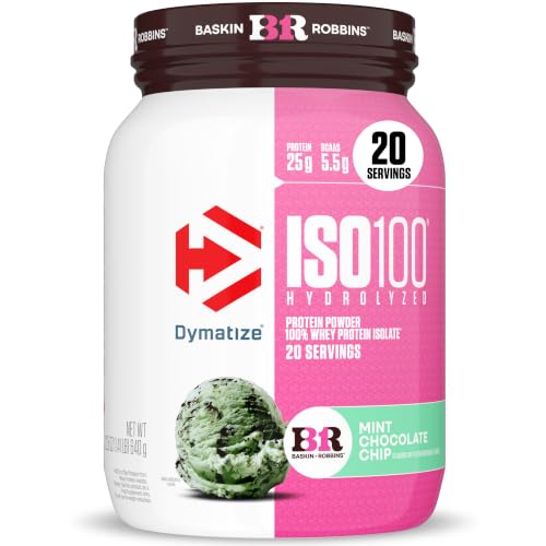 Image of Dymatize ISO100 Protein Powder, 100% Whey Isolate, Mint Chocolate Chip | 25g Protein, Hydrolyzed, Fast-Absorbing, Supports Muscle Health, 5.5g BCAAs, Gluten-Free, 20 Servings, 1.4 lb