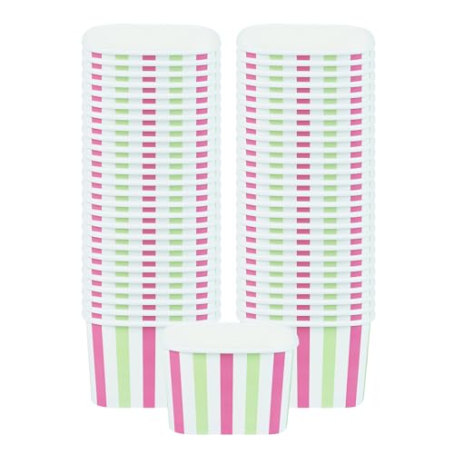 Image of Restaurantware Paper Cups 200 Count 12 Ounce Square Disposable Ice Cream Containers, Leak-Resistant Paper Dessert To Go Cups, Hot And Cold Food, Durable Green And Pink Stripe, Lids Sold Separately