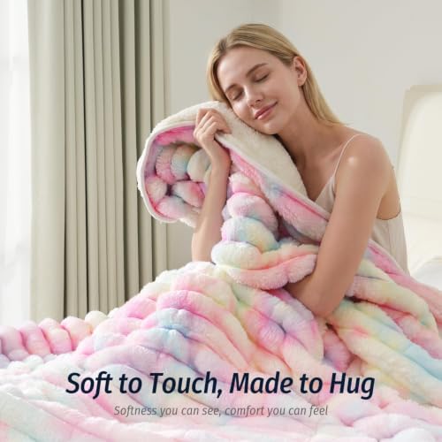 Image of Fleece Weighted Blanket for Adults 48 inch x 72 inch 12lbs Soft Blankets, Rainbow