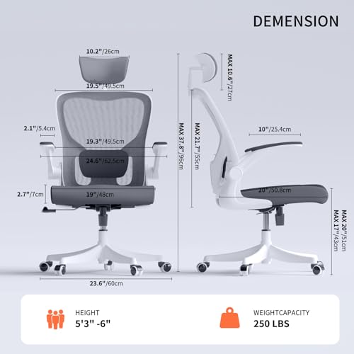 Image of Monhey Ergonomic Office Chair, 90-125 Tilt Back Home Desk Chair with 360 Swivel & Mute Wheels, High Back Mesh Computer Chair for Adults with Lumbar Support, 330 LBS Capacity(02White+Grey)