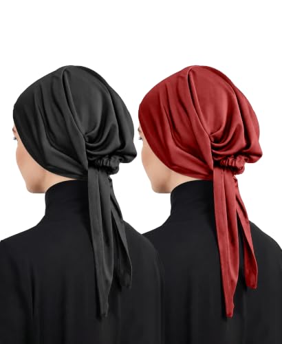 Image of Mehar Women's Hair Ponytail Cap Set of 2 | Soft Stretchable Polyester Hijab Inner Cap | Adjustable Tie-Back | Scarf & Helmet Inner | One Size Fits All