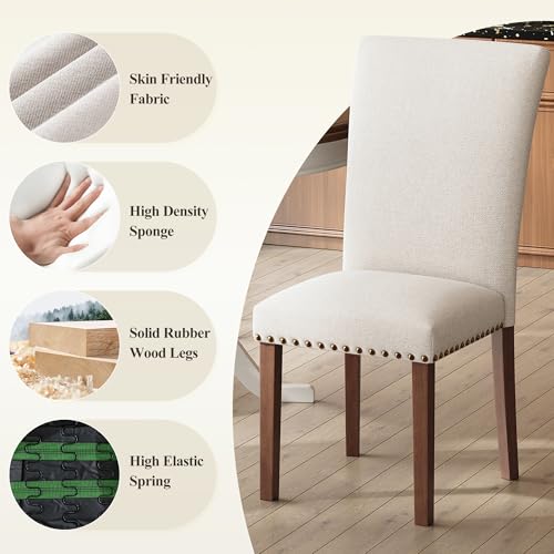Image of COLAMY Upholstered Dining Chairs Set of 4, Beige