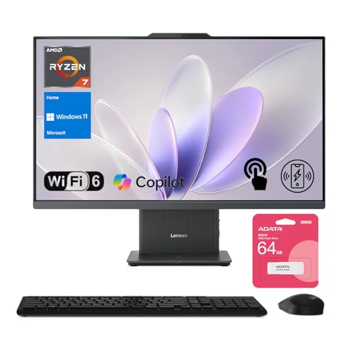 Image of Lenovo IdeaCentre Business All-in-One PC, 27 inch FHD Touchscreen 100Hz Display, AMD Ryzen 7 8845HS, 16GB DDR5 RAM, 1TB SSD, Win11 Home, Wireless KB & M, Copilot-Ready, Bundle with Adata UC310 64GB