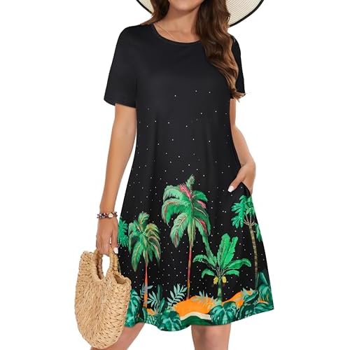 Summer Dresses for Women Casual Tshirt Short Sleeve Floral Sundress Beach Cover Ups with Pockets 2026