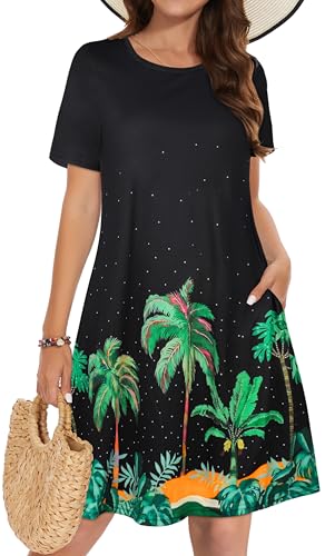 Image of Summer Dresses for Women Casual Tshirt Short Sleeve Floral Sundress Beach Cover Ups with Pockets 2026