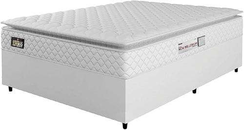 Cama Box Casal Queen Colchão Espuma D33 Pillow Top New Millenium 158x198x57cm Branco Hellen – Suporta Até 120 Kg Por Pessoa
