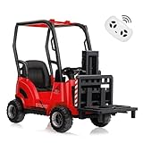 Garvee 12V Voiture Électrique Enfant sur Chariot Élévateur avec Tente, Jouet De Construction avec Fourche Réglable Et Palette, Idéal pour Intérieur Et Extérieur, Rouge