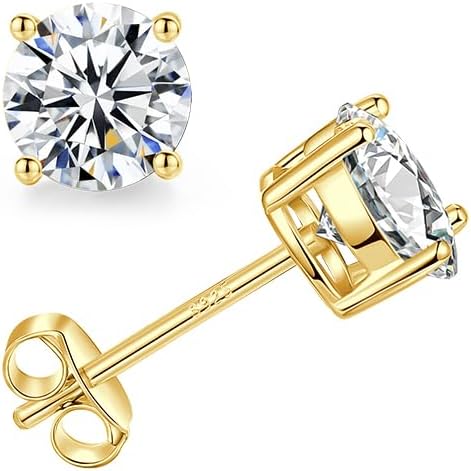Moissanite Stud Earrings for Women Men : 0.6-4CT 18K White Gold Plated Solid S925 Sterling Silver Earring Hypoallergenic Dainty Flat Diamond Earrings Wedding Jewelry for Women Men D Color VVS1 Clarity