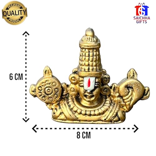 Image of Tirupati Balaji Idol for Car Dashboard, Venkateswara Swamy murthi, Vaastu Advised Balaji Statue - Tirupati Balaji Murti Idols for Pooja Room (Gold Small 6 CM)
