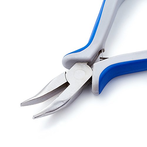 Miniatura 2 de 1 Alicates De Punta Doblada De Acero Al Carbono, Herramienta De Alicates De Joyería De Ferroníquel Azul Para Suministros De Reparación De Cuentas, 5.03 Pulgadas De Largo