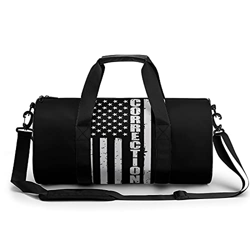 FunnyStar Thin Silver Line Flag Corrections Officer Supporter Gym Bag for Women and Men Travel Duffel Bag for Sports Print Gymbag