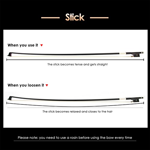 Image of Kmise Carbon Fiber Violin Bows: Lightweight Violin Bow 3 /4, Anti-Deformation Fiddle Bow, Ultra-Stretchy Horse Hair, Gift for Professional, Beginner, Adults, Kids Violins Practice (Black)