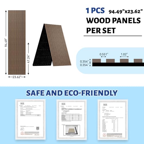 AKK-Star Acoustic Wood Slat Wall Panels Folded 1 Pack - 94.4" X 23.6 "X 0.7", Folds to 2X 47.2" X 23.6" X 0.7" 15.5ft² WPC Soundproof 3D Wall Paneling for Home Decor Noise Reduction(13# Classic Oak)