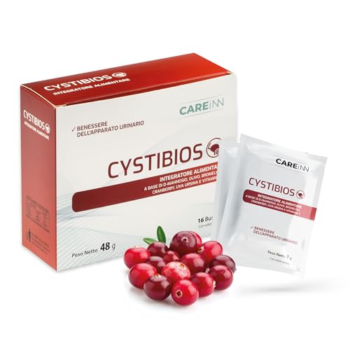 Cystibios Integratore Cistite Donna con D-Mannosio, Cranberry, Mirtillo Rosso – 16 Bustine per il Benessere delle Vie Urinarie, con Uva Ursina e Vitamina C, 48g