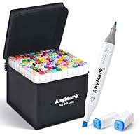 AnyMark 100 Farben Alkohol Marker, Doppelspitze Alkoholmarker mit Meißel- & Feinspitzen, zum Zeichnen, Ausmalen & Skizzieren, mit weißem Schaft