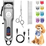 Dog Grooming Kit for Heavy Thick Hair&Coats,Low Noise Dog Hair Trimmer,Rechargeable Cordless Pet Shaver with Stainless Steel Blade, Dog Clippers for Grooming for Small Large Dogs Pets (Sliver)