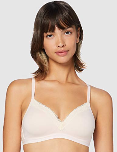 Amazon Brand - Iris & Lilly Women's Wireless Padded Lace Bra, Soft Pink, 34DD, Label:34DD