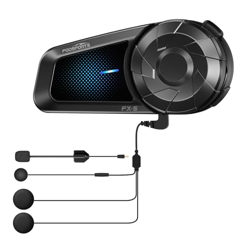 Fodsports FX-S Intercom Moto Bluetooth 5.4, Sistema di Comunicazione, 2 Vie Citofono Moto con Impermeabile IP67, Collegamento Universale, Vivavoce Collegamento a 2 Smartphone