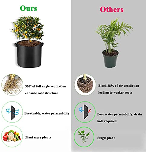 Smirdx 6 Pcs 5 Gallon Grow Bags For Vegetable, Heavy Duty Thickened Nonwoven Fabric Pots With Handles, Durable Breathe Plant Container For Potato, Carrot, Onion, Flower, Indoor And Garden #TOP3