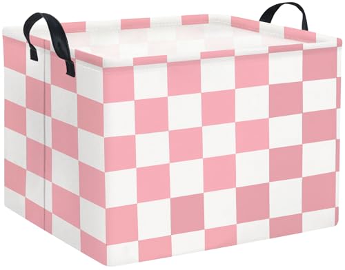 Image of Rectangular Baby Girl Basket Fabric Storage Basket Storage Bin Organizer Box Room Decor(Pink Checkered)