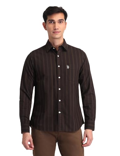 Image of U.S. Polo ASSN. Striped Tailored Fit Shirt for Men - 100% Cotton, Breathable & Comfortable, Full Sleeves Casual Shirt for Men