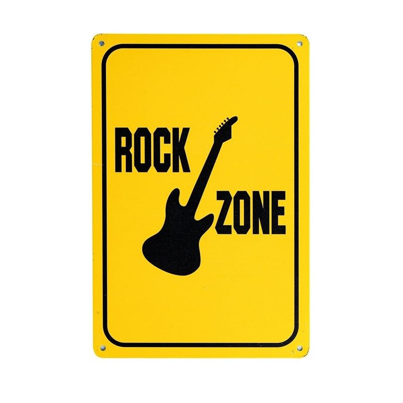 Image of Eazywagon Decorative Retro Metal Signs Wall Plate - 12x8 Inch (Rock Zone Guitar) | Weatherproof Vintage Metal Sign Plate for Cafe, Home, Bar, Garage | Decorative Wall Hanging Sign Board