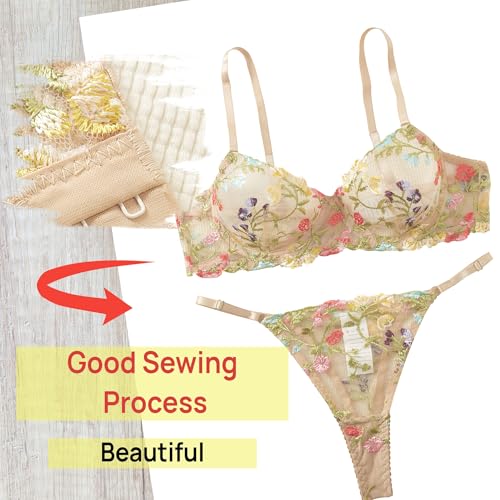 Sexy Floral Embroidered Flower Mesh Underwire Push Up Lingerie Set4