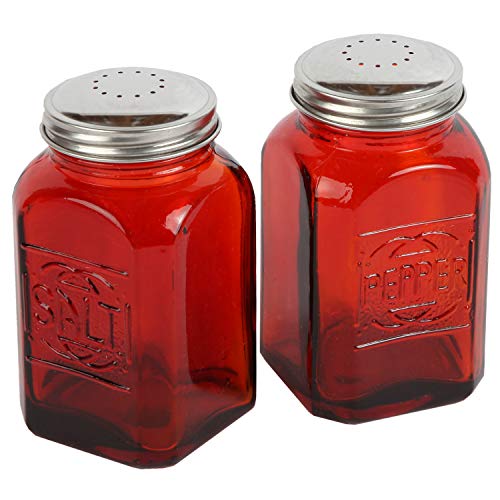 Trenton Gifts Old-Fashioned Salt and Pepper Shakers, Red Depression-Era Glass Kitchen Decor