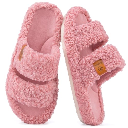 EverFoams Womens Fuzzy Open-toe Slippers Soft Comfy Memory Foam Indoor House Shoes Dusty Rose,7-8 US