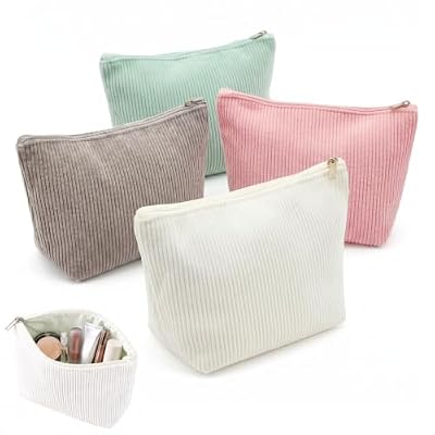 JIAC 4 Pezzi Bustina Portatutto Donna Pochette Cosmetica in Velluto a Coste Borsetta Porta Trucchio Piccola Portatile Pochette Trucchi Cerniera per Organizzato Viaggi Uso Quotidiano