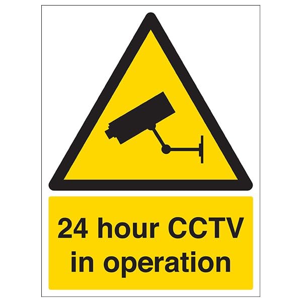 V Safety Warning Security - 24 Hour Cctv In Operation - 300 X 400MM Safety Sign With Snap Frame, Yellow/Black, 300x400mm