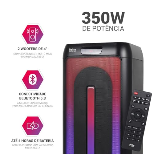 Caixa de Som Amplificada Philco 350W PCX4501 Flash Lights glide