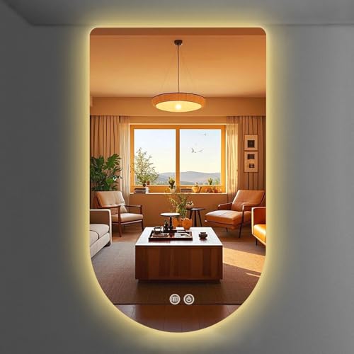 AYSMYGS Espejo Baño con Luz Led Arco 40x60cm|40x70cm|50x80cm|60x90cm Espejos De Pared Antivaho con Luz Retroiluminado Regulable Inteligente con Interruptor Táctil(Anti-Fog,60x90cm)