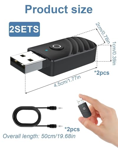 2PCS Bluetooth 5.0 USB Receptor 3 en 1 Adaptador Transmisor de TV Emisor de Audio Portátil con Jack 3,5 para TV, PC,Coche, Estéreo, Altavoces Alcance 15m - imagen 2