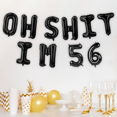Image of Oh I'm 56! Latex Balloons 16 Inch Black Hallo Fifty Six Cheers to 56 Years Old Theme Decor for Man Woman Happy 56th Birthday Party Photo Studio Prop Flag Decorations Favors Supplies