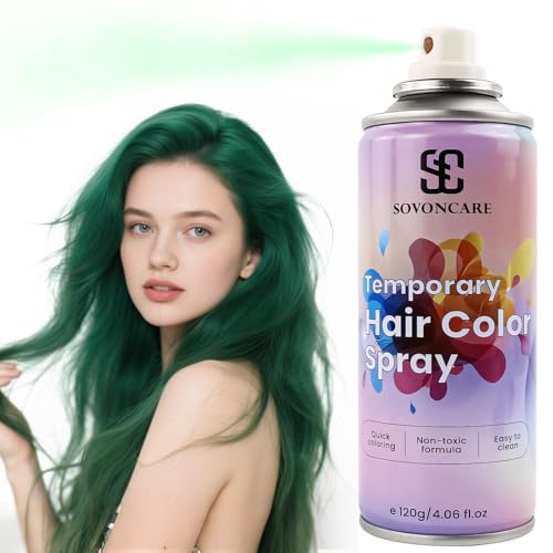 Emerald Green Temporary Hair Color Spray, SOVONCARE Natural Hair Wax Dye Spray for Kids Halloween, Christmas Party, Cosplay -On 1-Day Washable 120ML