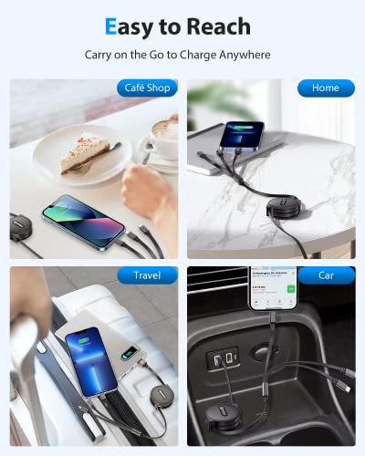 Cafele Retractable Multi Charging Cable, [2022 Upgraded Multi] 3 In 1 Fast Charging Cord, 4Ft Multiple Cell Phone Charger Cable With Type C, Micro Usb, Phone Port For Phone 13 12 11 Samsung (Black) #TOP5