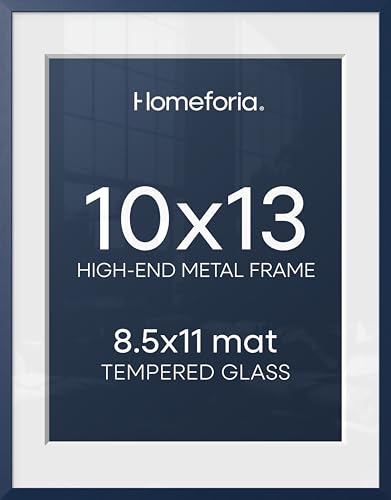 Image of Homeforia 10x13 Picture Frame Navy Blue, High End Metal 10x13 Wall Hanging Frame with Mat 8.5x11, 10 x 13 Poster Frames Matted to 8.5 x 11 inch Photo, 10by13 Frames, Tempered Glass, Wall Kit, Set of 2