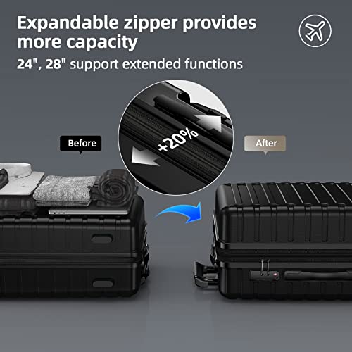 Showkoo Luggage Sets Expandable Abs Hardshell 3Pcs Clearance Luggage Hardside Lightweight Durable Suitcase Sets Spinner Wheels Suitcase With Tsa Lock (Black) #TOP5